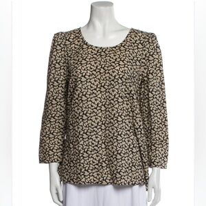 THE GREAT. Black Tan Floral Print Cotton Top